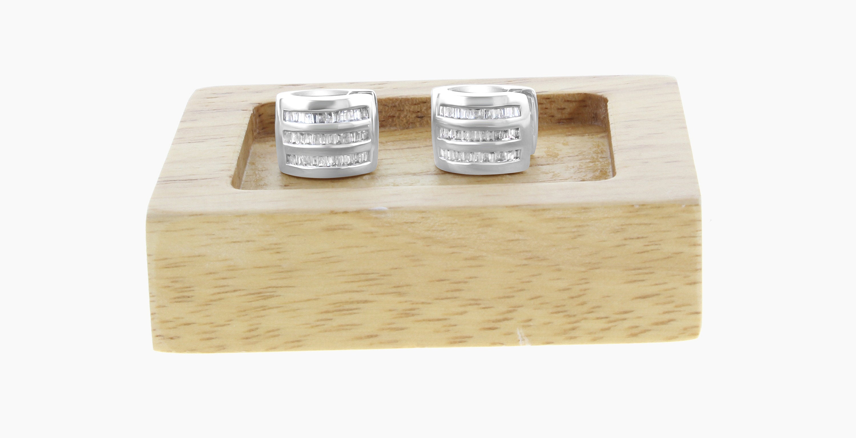 1.00cttw Small Baguette Hoop Diamond Earrings in 14k White Gold | Elegant Everyday Jewelry for Women, Perfect for Work, Parties & Special Occasions