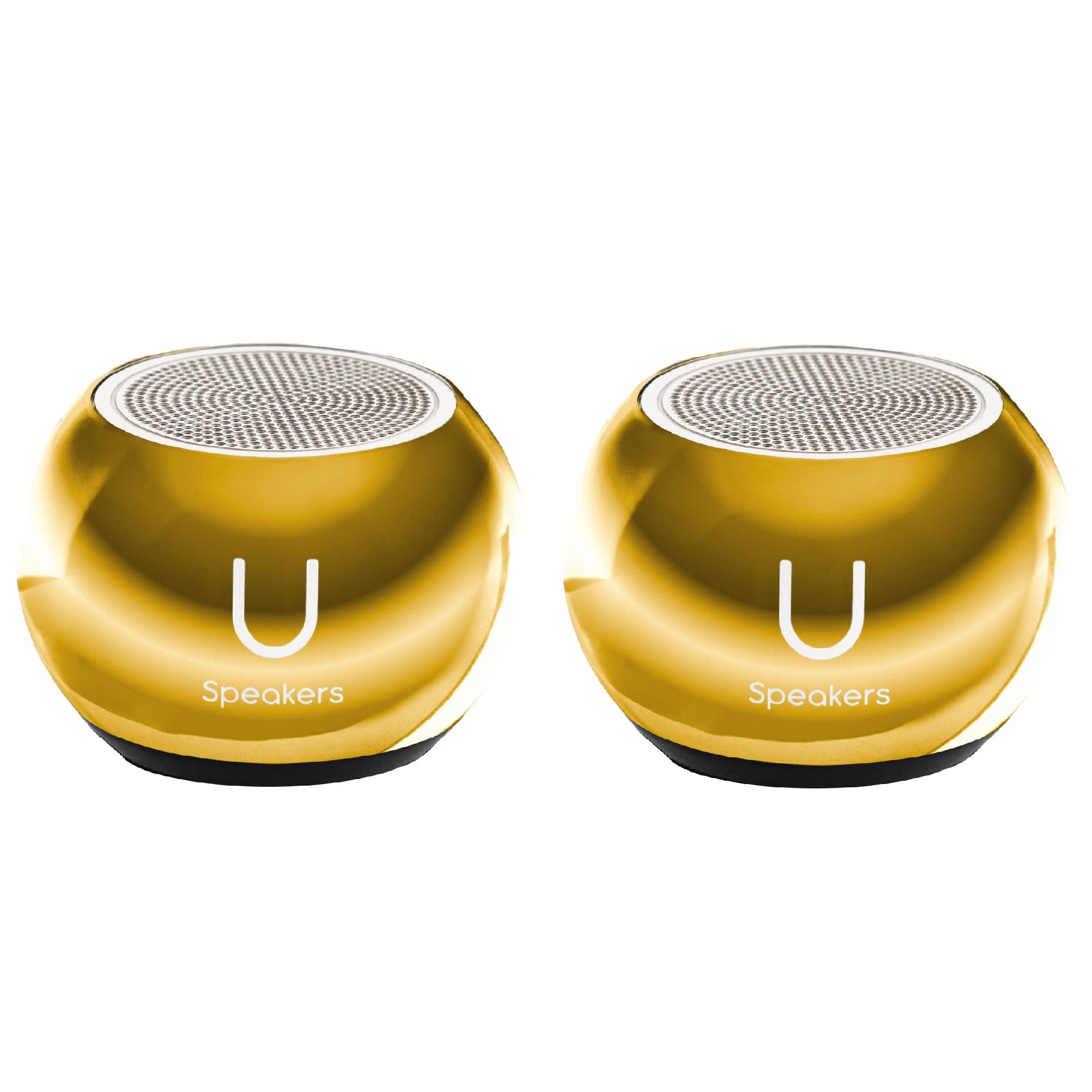 Mini Bluetooth Computer Speakers 2-Pack with Built-in Mic & Selfie Remote - Wireless Portable Speakers for Workspace, Desktop, Laptop, Tablet, PC - Mirror Gold - Perfect for Home Office, Gaming & Video Calls
