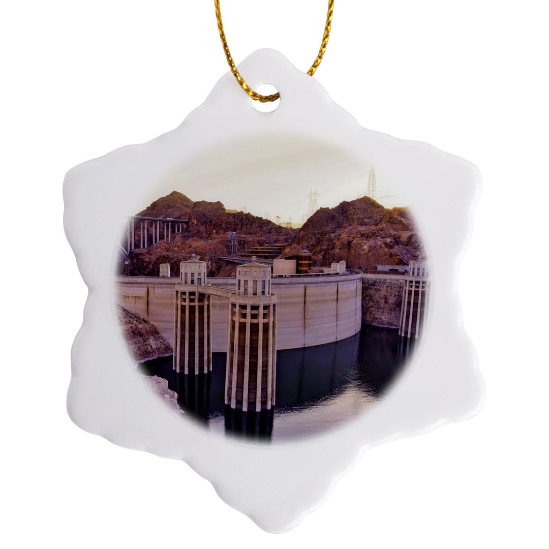3 Inch Snowflake Porcelain Ornament - Hoover Dam Sunset Photo Travel Souvenir | Christmas Tree Decoration, Holiday Gift, Home Décor for Winter & Travel Lovers