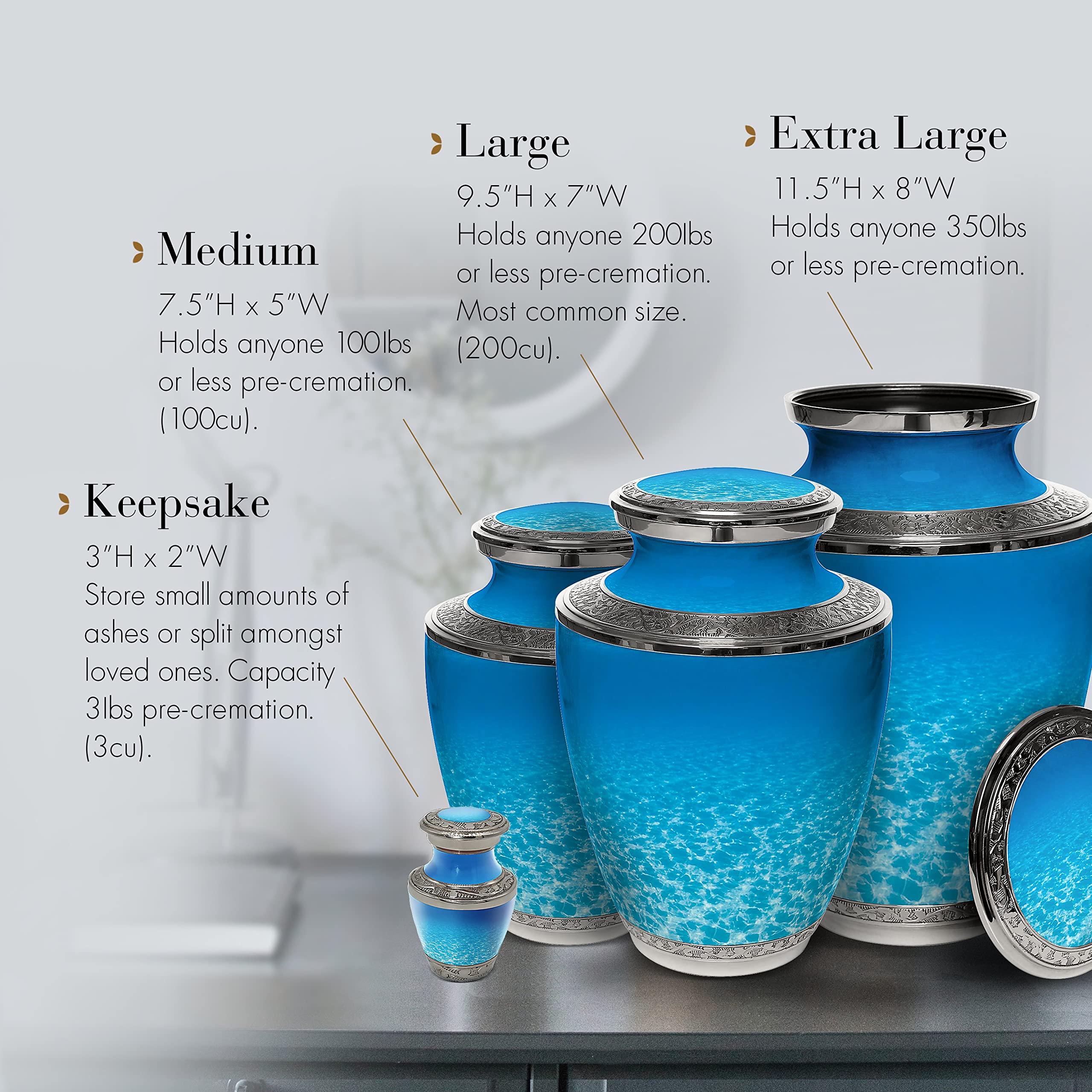 Extra Large Ocean Tranquility Cremation Urn for Adult Male Ashes - Personalized Handcrafted Decorative Urn for Human Ashes - Perfect for Memorial Services, Home Display & Honoring Loved Ones