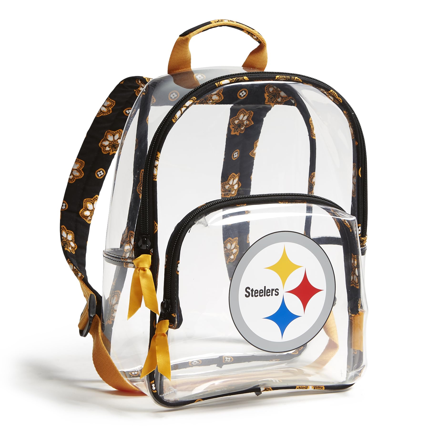 Vera Bradley Women's Clear NFL Small Backpack - Pittsburgh Steelers Team Design (Black/Yellow Bandana Print) | Lightweight & Durable | Perfect for Game Day, Travel & School | Multiple Teams Available