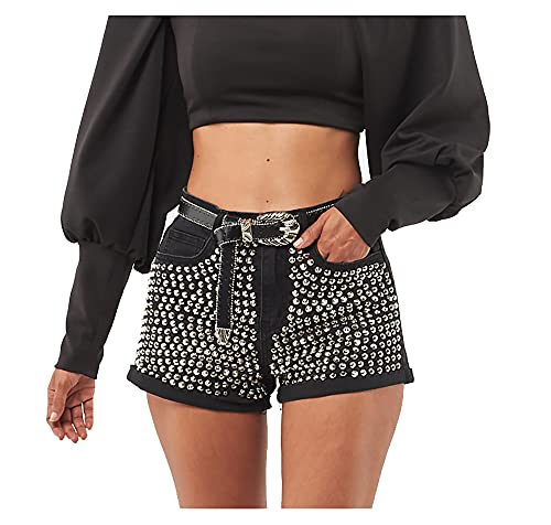 Stylish Women's Studded Denim Shorts - Trendy High Waist Distressed Jean Shorts for Summer | Perfect for Casual Outfits, Beach Trips & Night Out