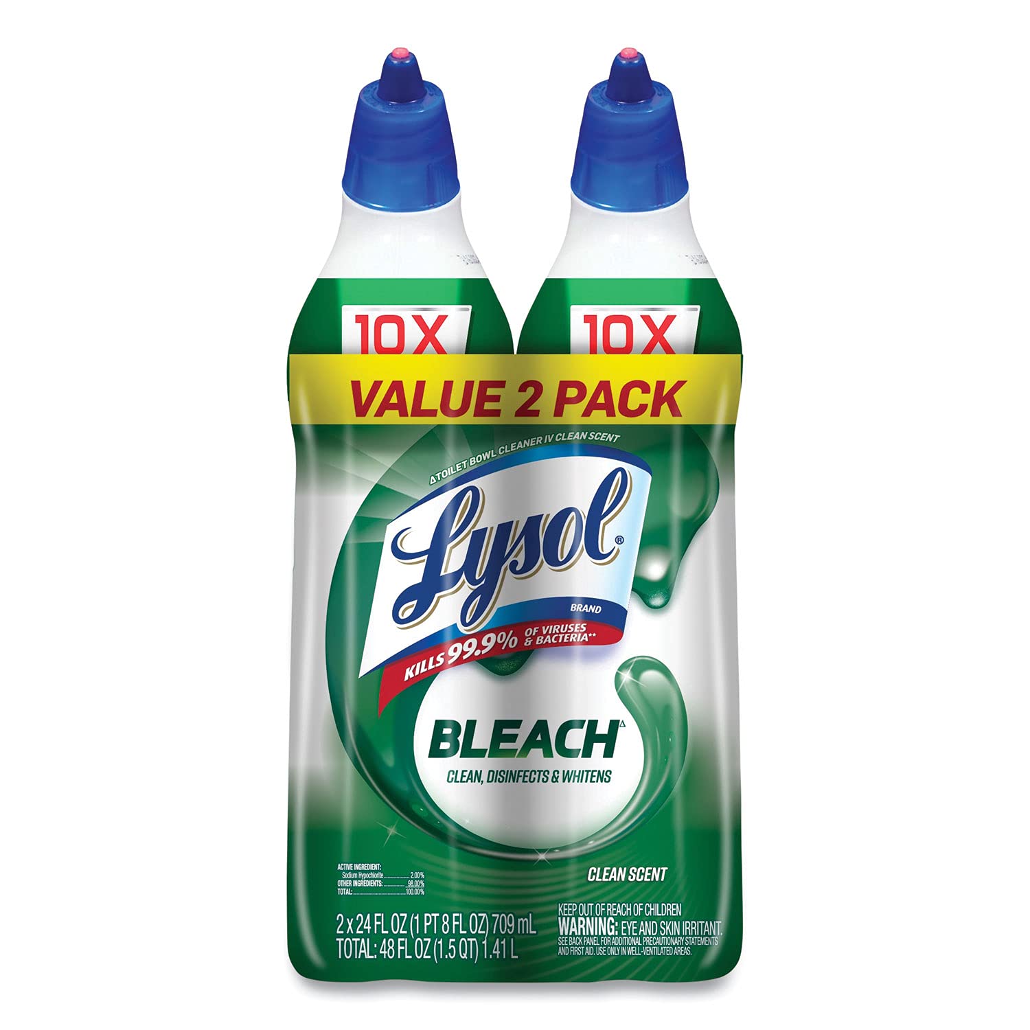 Lysol Complete Clean Toilet Bowl Cleaner with Bleach - Value Pack (2 Count) | Kills 99.9% Germs | Fresh Scent | For Bathroom, Kitchen & Household Cleaning