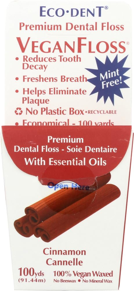 Eco-Dent Vegan Floss - Premium Natural Dental Floss for Sensitive Teeth, Cinnamon Flavor, 100 Yards (91.44m) - Gentle & Effective Oral Care for Vegans & Eco-Conscious Consumers - Perfect for Daily Flossing at Home or Travel