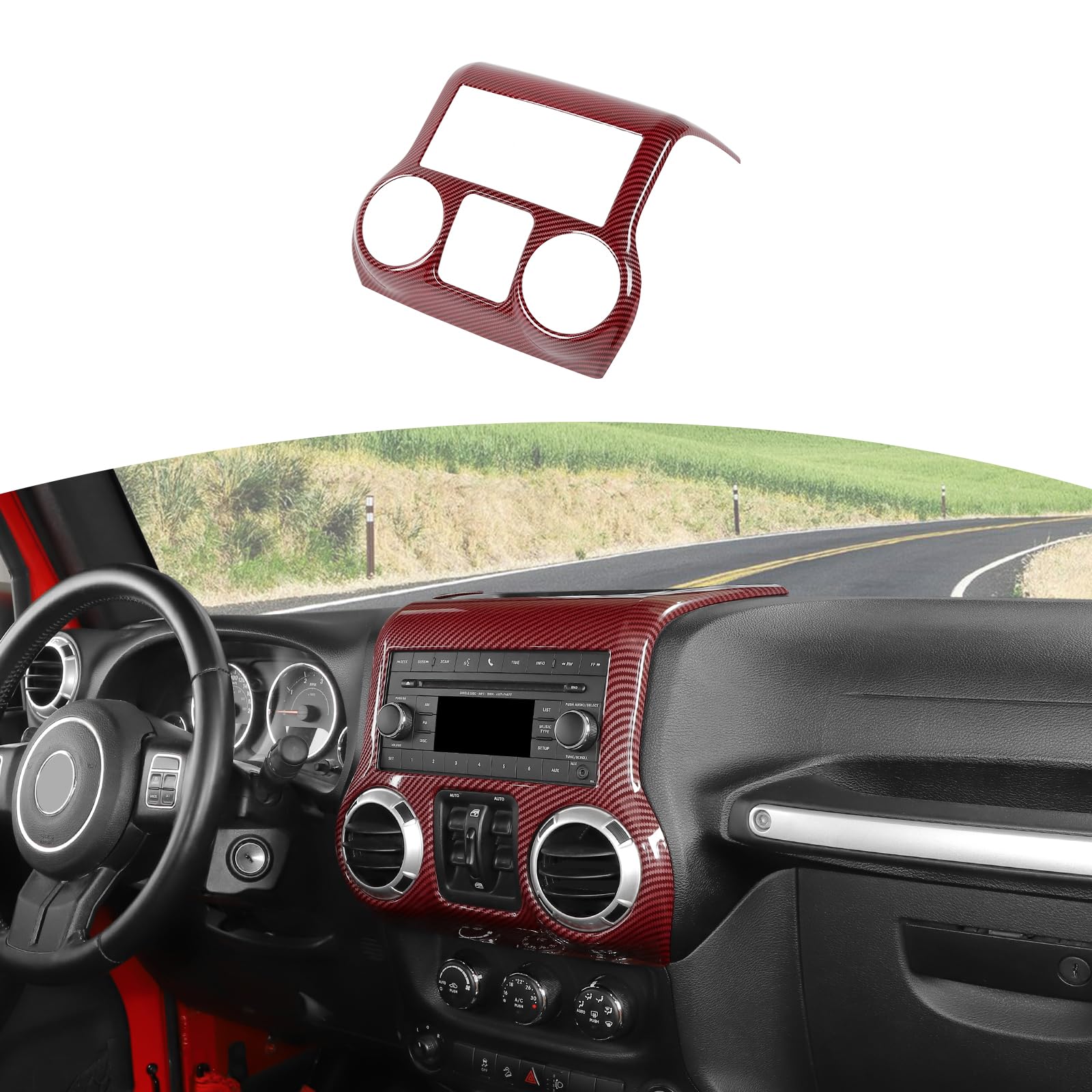 Jeep Wrangler JK JKU 2011-2017 Center Console Dashboard Cover Trim - Red Carbon Fiber Interior Accessories ABS | Upgrade Your Jeep Interior for Off-Road Adventures & Daily Driving