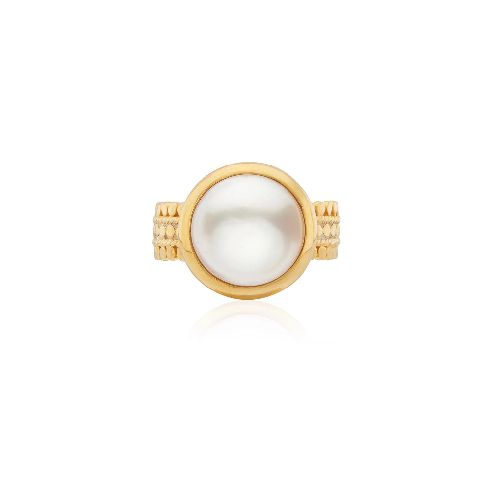 Anna Beck Coin Pearl Scalloped Cocktail Ring - Elegant Vintage Jewelry for Women, Perfect for Parties, Weddings & Special Occasions