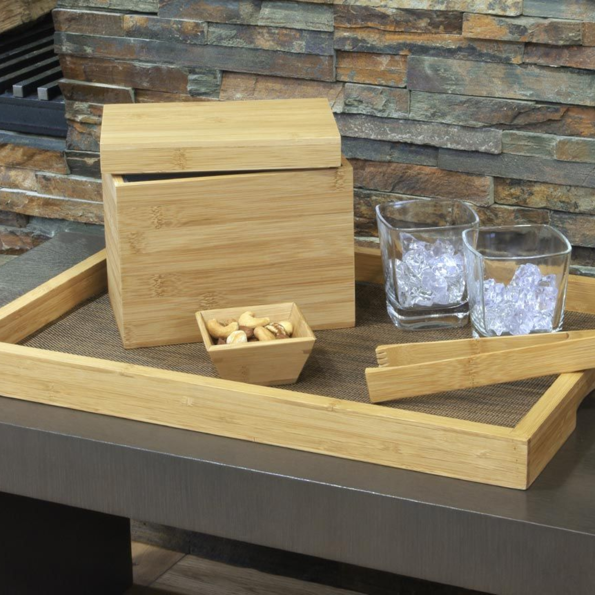Premium Bamboo Rectangle Ice Bucket Set - 2 Quart Capacity (2-Pack) - Perfect for Cocktail Parties, Weddings & Outdoor Entertaining