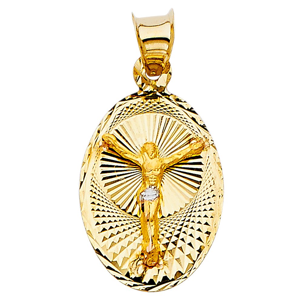 14K Tri-Color Gold Mini Jesus Charm Pendant with Diamond-Cut Detailing (21mm x 14mm) & 18