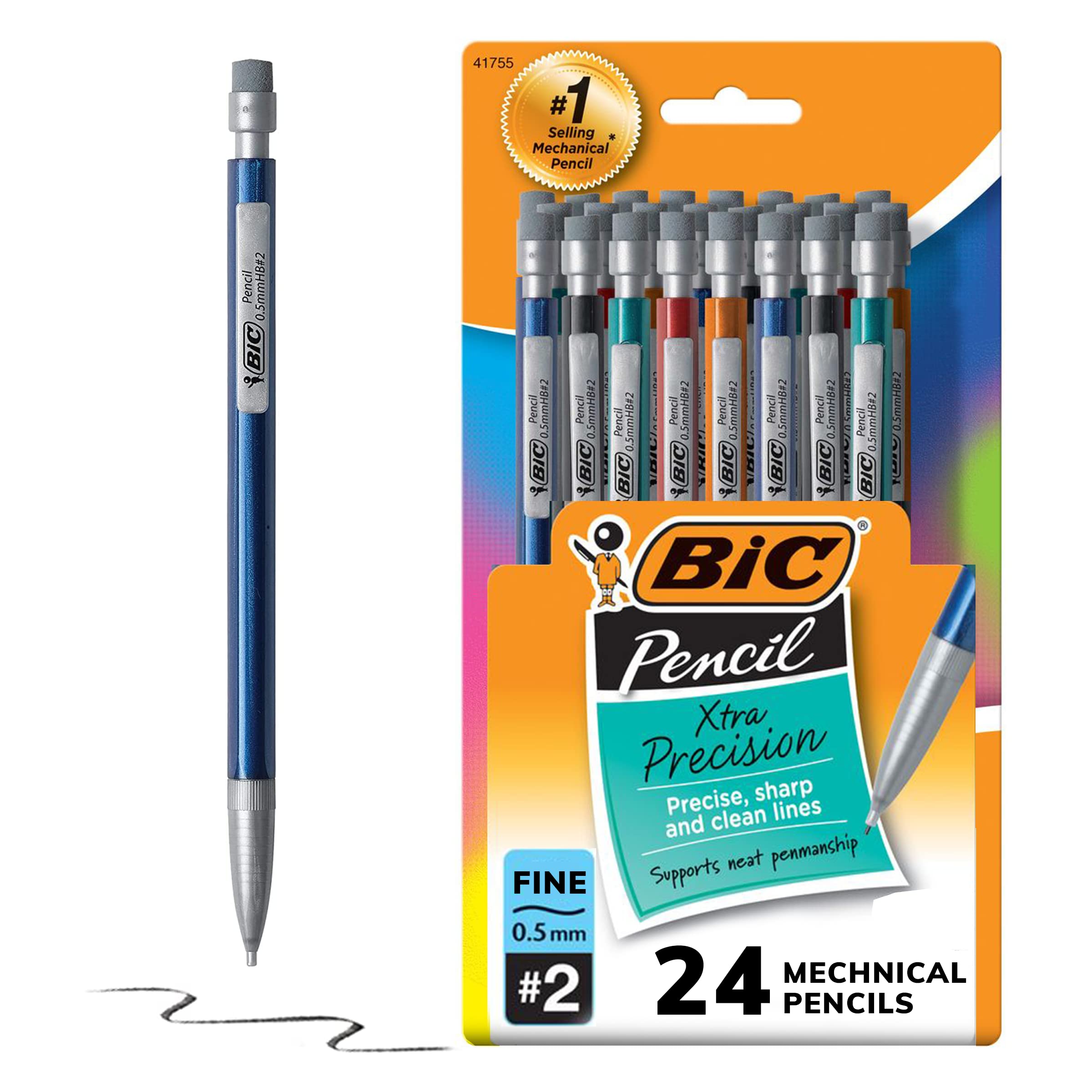 BIC Xtra-Precision 0.5mm Mechanical Pencils with Erasers, 24-Pack Drafting Pencils for Writing, Drawing & Sketching - Perfect for Students, Artists & Office Use