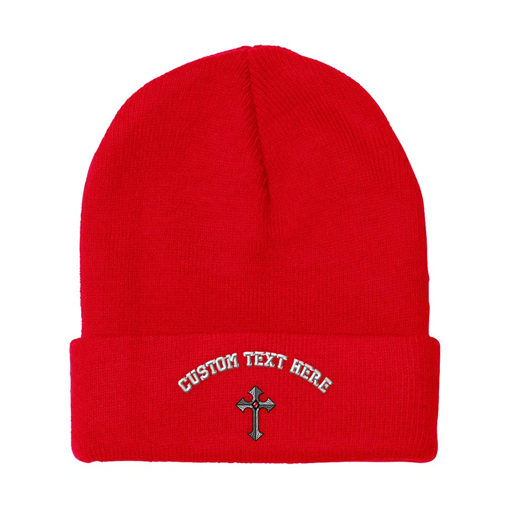Custom Religious Gothic Cross Embroidered Beanies for Men & Women - Acrylic Skull Cap Winter Hat (One Size Fits All) - Perfect for Cold Weather, Church, Streetwear & Gothic Fashion