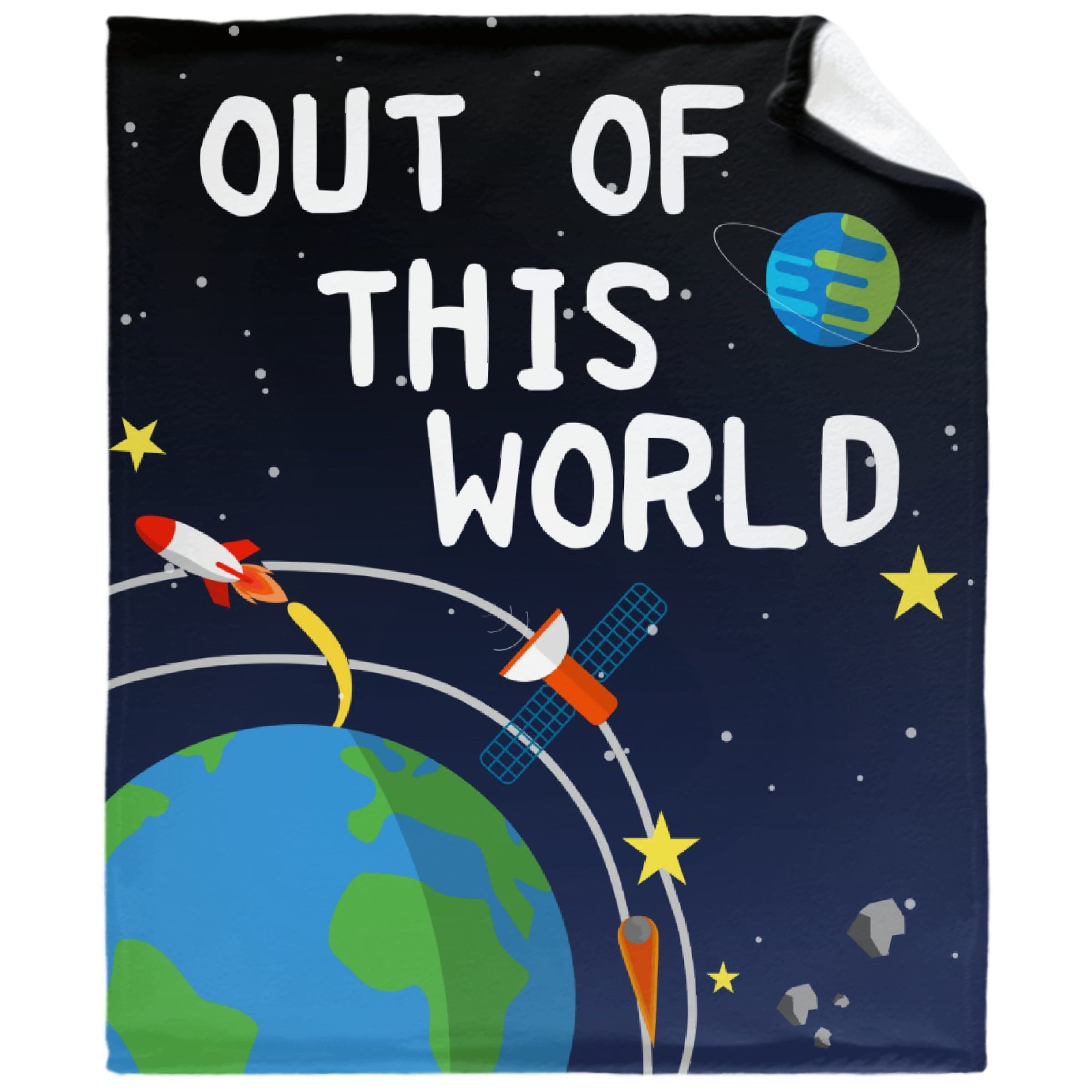 Premium Outer Space Rocket Astronaut Flannel Blanket - Soft Cozy Warm Microfiber Throw for Bed, Couch, Car & Outdoor Use (120