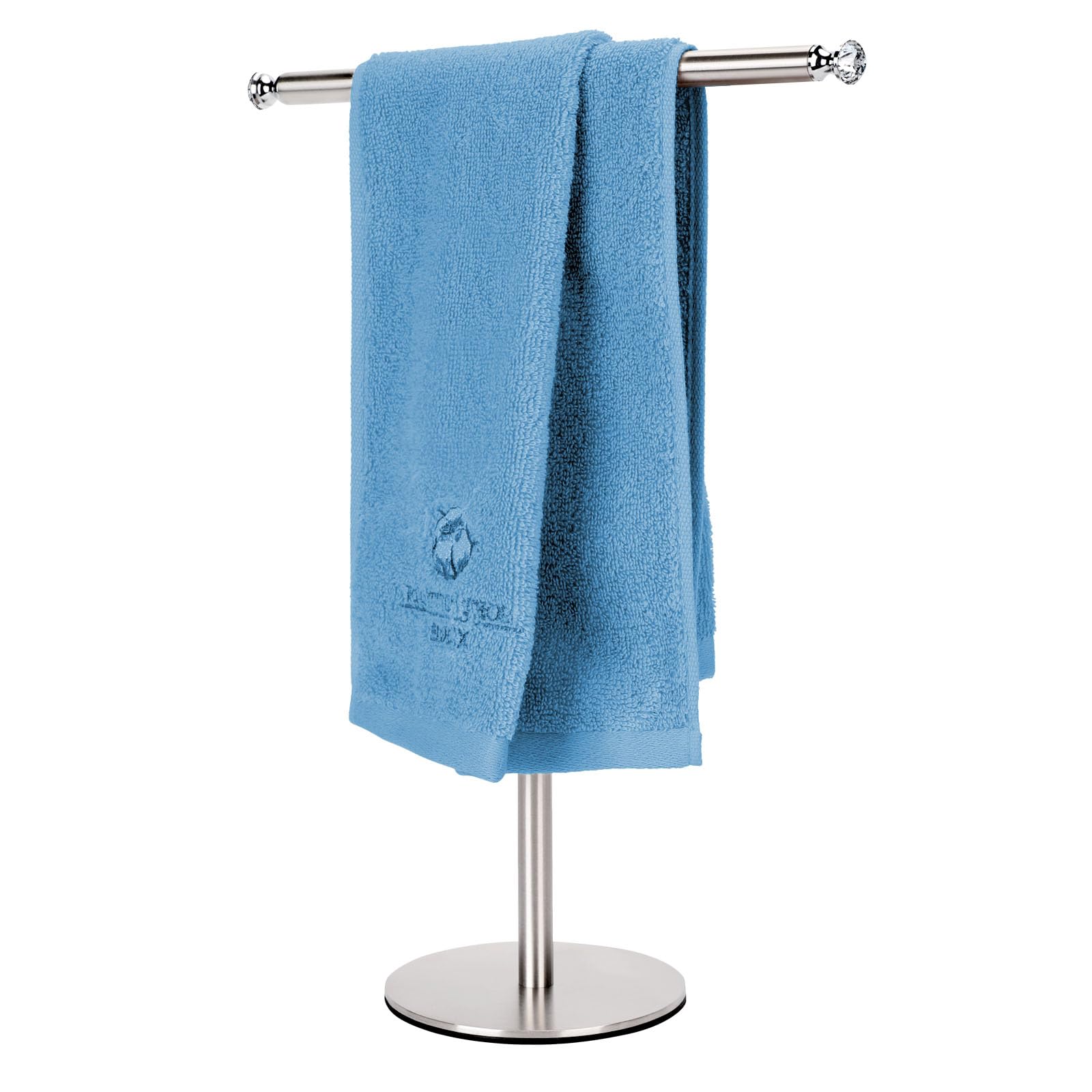 Songtec Hand Towel Holder Stand with Crystal Knobs - Rustproof Fingertip Towel Rack & Jewelry Display Stand in Brushed Nickel Finish - Perfect for Bathroom, Kitchen, and Vanity Organization