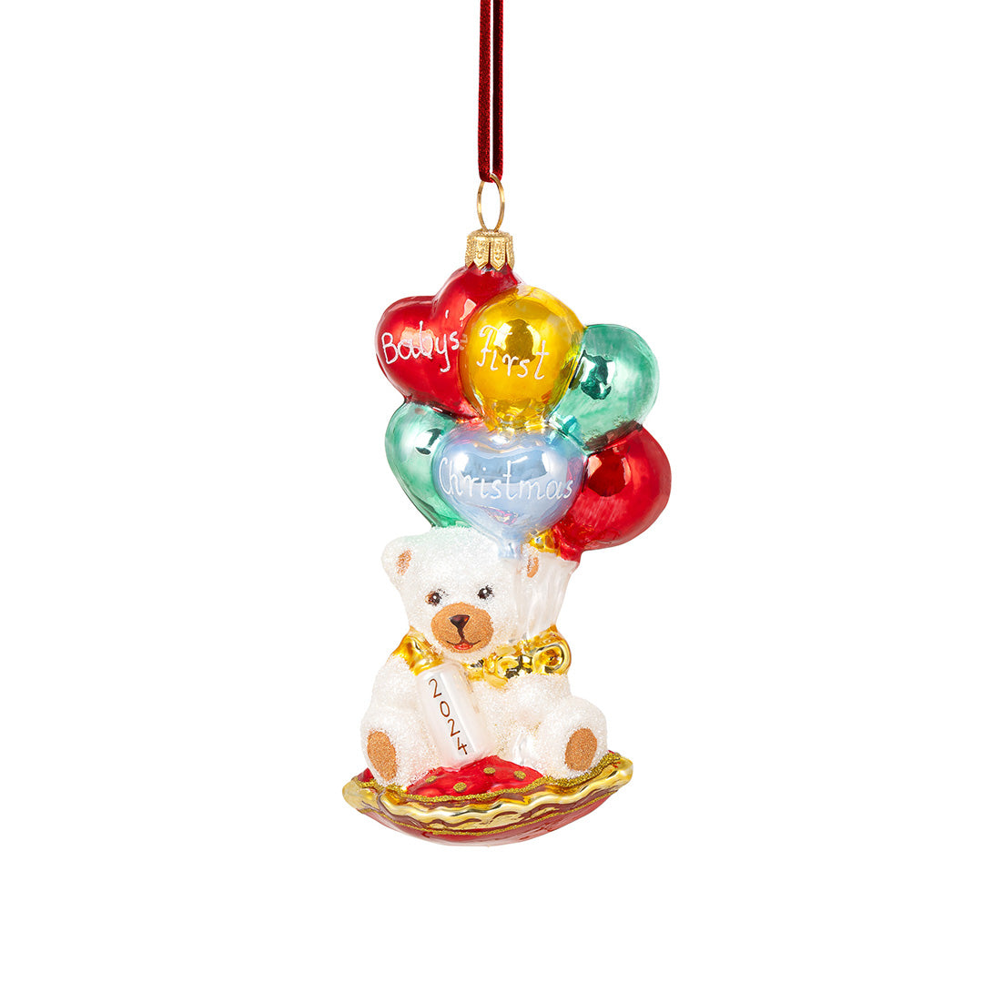 2024 Personalized Teddy Bear & Balloons Baby's First Christmas Ornament - Keepsake for Newborn, Infant, Toddler - Perfect for Holiday Decor, Tree Decoration & Baby's First Christmas Gift