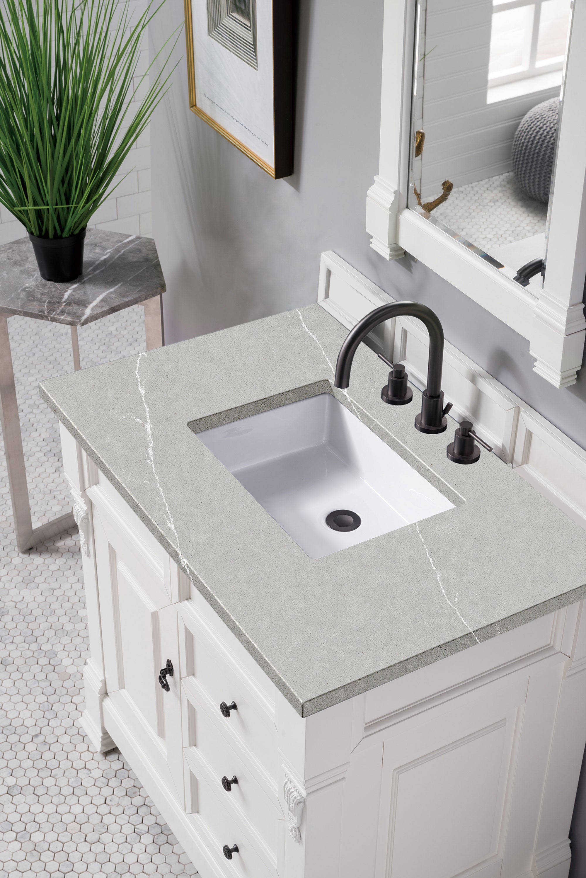 Brookfield 36 Inch Single Bathroom Vanity Set with Bright White Finish & 3CM Eternal Serena Quartz Countertop - Perfect for Modern Bathrooms, Master Suites & Small Space Remodels
