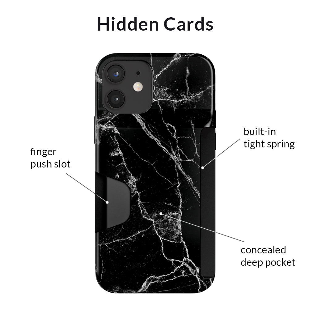 Black Marble iPhone Wallet Case - Slim Protective Cover with Card Holder for iPhone 13/14/15 Pro Max - Perfect for Travel, Shopping & Everyday Use