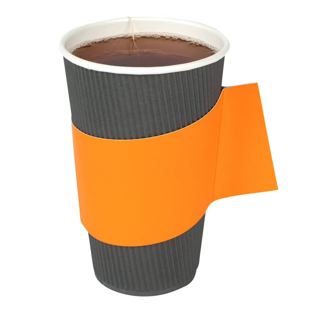 Restpresso 1000-Pack Disposable Hot Coffee Sleeves with Handle - Fits 12oz, 16oz & 20oz Cups | Orange Paper Cup Jackets for Restaurants, Cafes & Takeout (Cups Sold Separately) - Perfect for Coffee Shops, Office Breakrooms & Catering Events