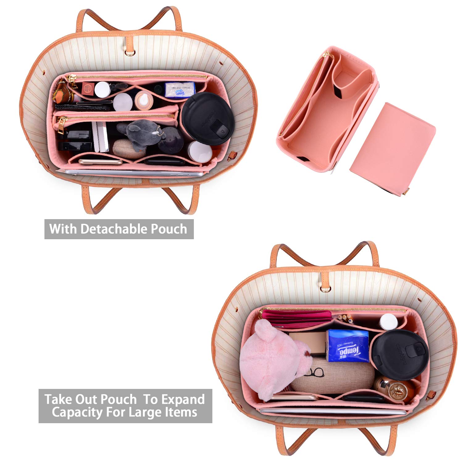 ZTUJO Felt Purse Organizer Insert for Louis Vuitton Speedy, Neverfull, Graceful & Tote Bags - Handbag Shaper & Storage Solution for Women's Luxury Handbags | Perfect for Travel, Work & Everyday Use