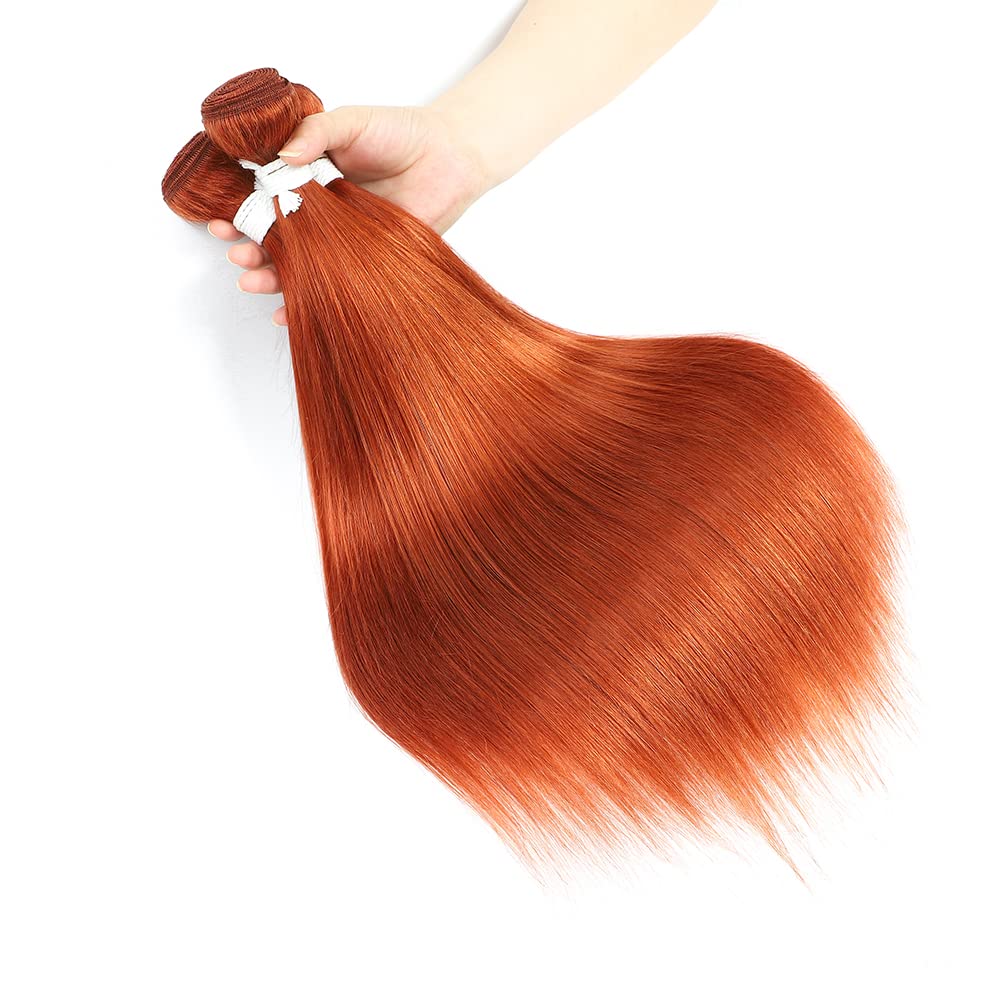 REMY Hair Brazilian 100% Human Hair Bundles - Burnt Orange Straight Hair Extensions 10 Inch (Color #350) for Black Women - Perfect for Daily Styling, Weaves & Protective Hairstyles