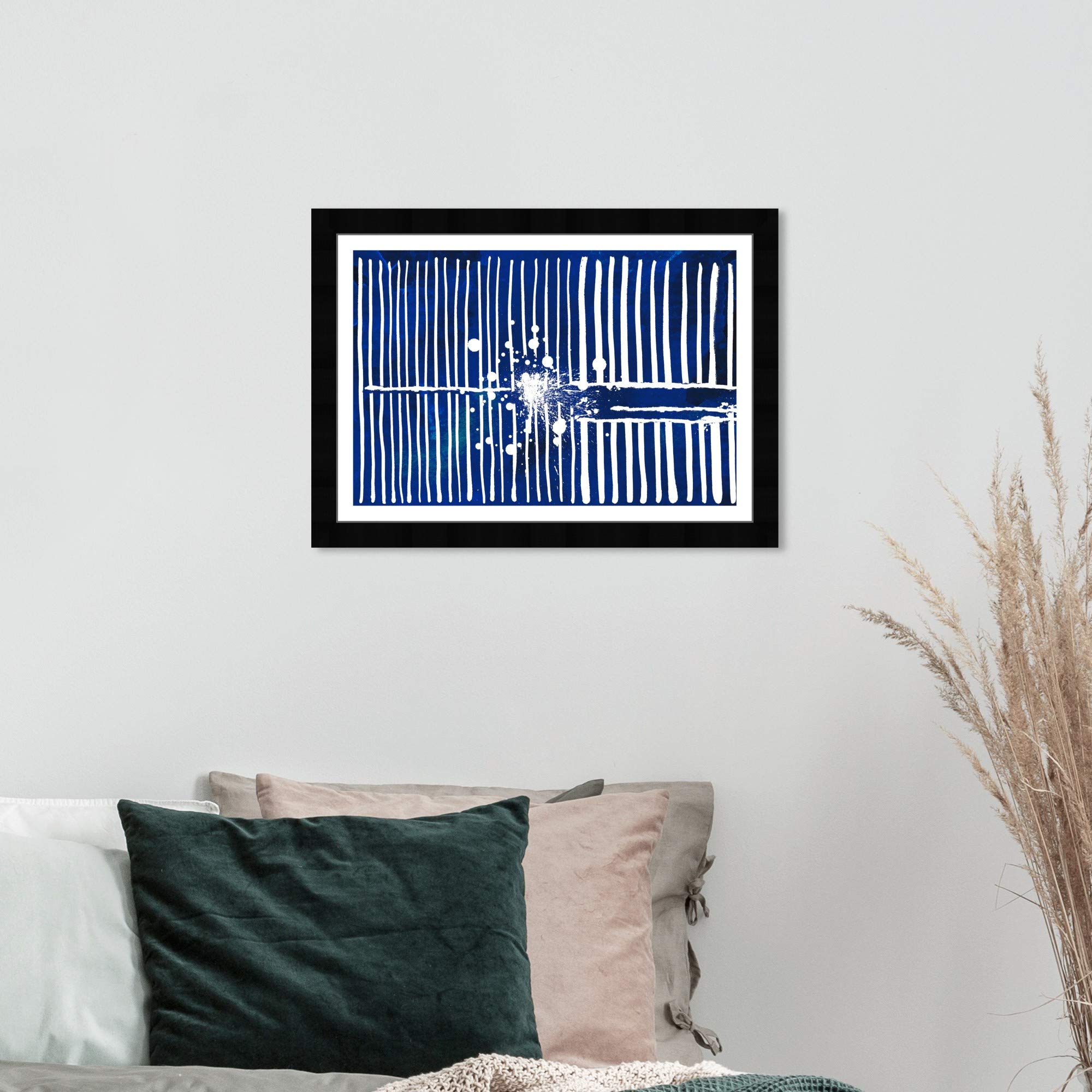 Wynwood Studio Abstract Framed Wall Art Print - 'Love Forcefield Navy Velvet' Painting - Modern Home Decor - 19x13 Inches - Blue & White Canvas - Perfect for Living Room, Bedroom or Office Decoration