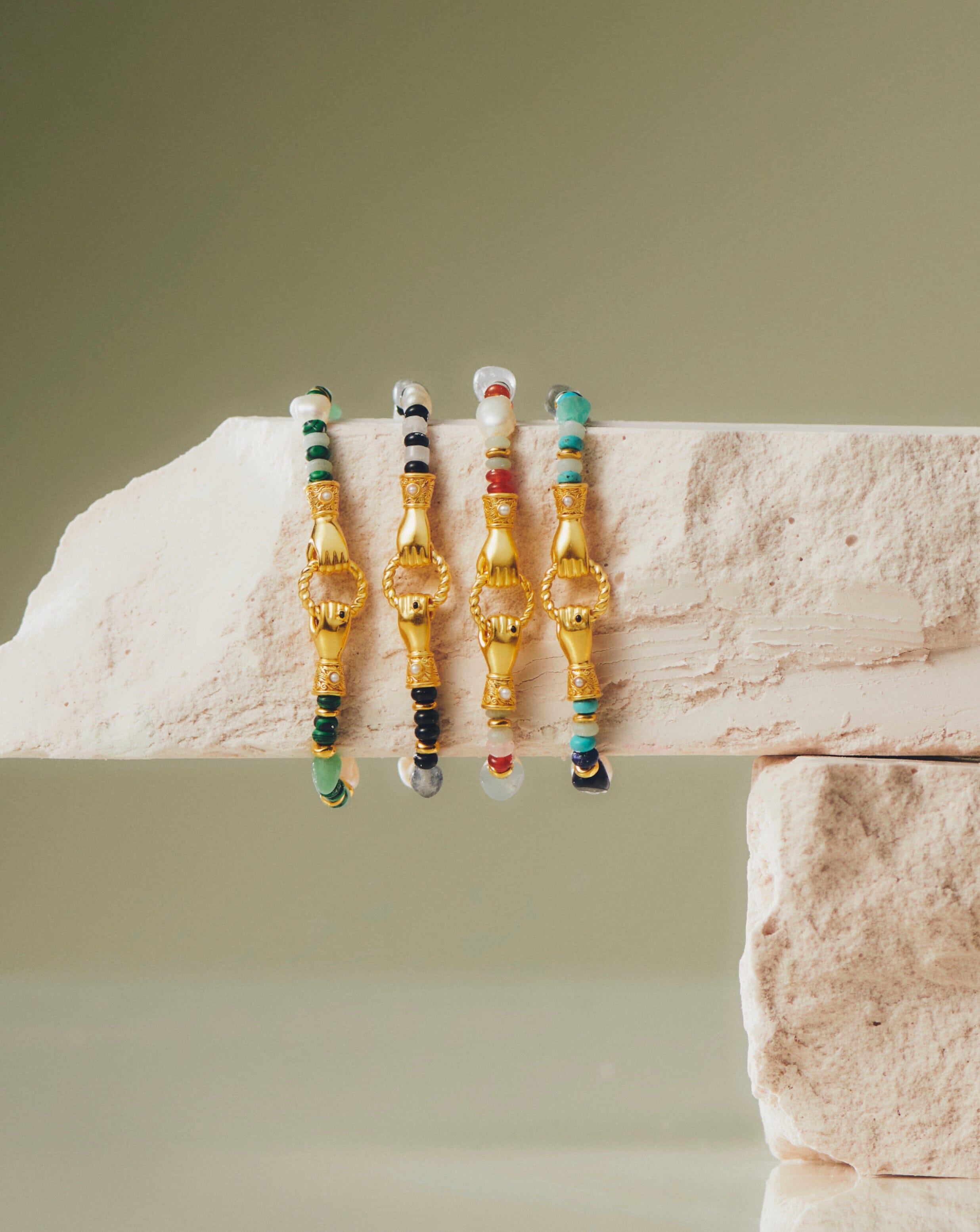 Harris Reed In Good Hands Beaded Gemstone Bracelet - 18k Gold Plated, Multi Green Gemstone & Pearl Bracelet for Women | Elegant Jewelry Gift for Birthday, Anniversary & Special Occasions
