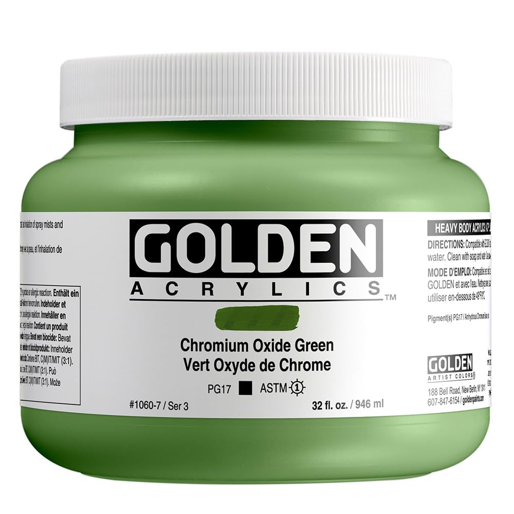 GOLDEN Heavy Body Acrylic Paint - Chromium Oxide Green (32 fl oz Jar) | Professional Grade Opaque Acrylics for Artists | Perfect for Canvas Painting, Murals & Fine Art