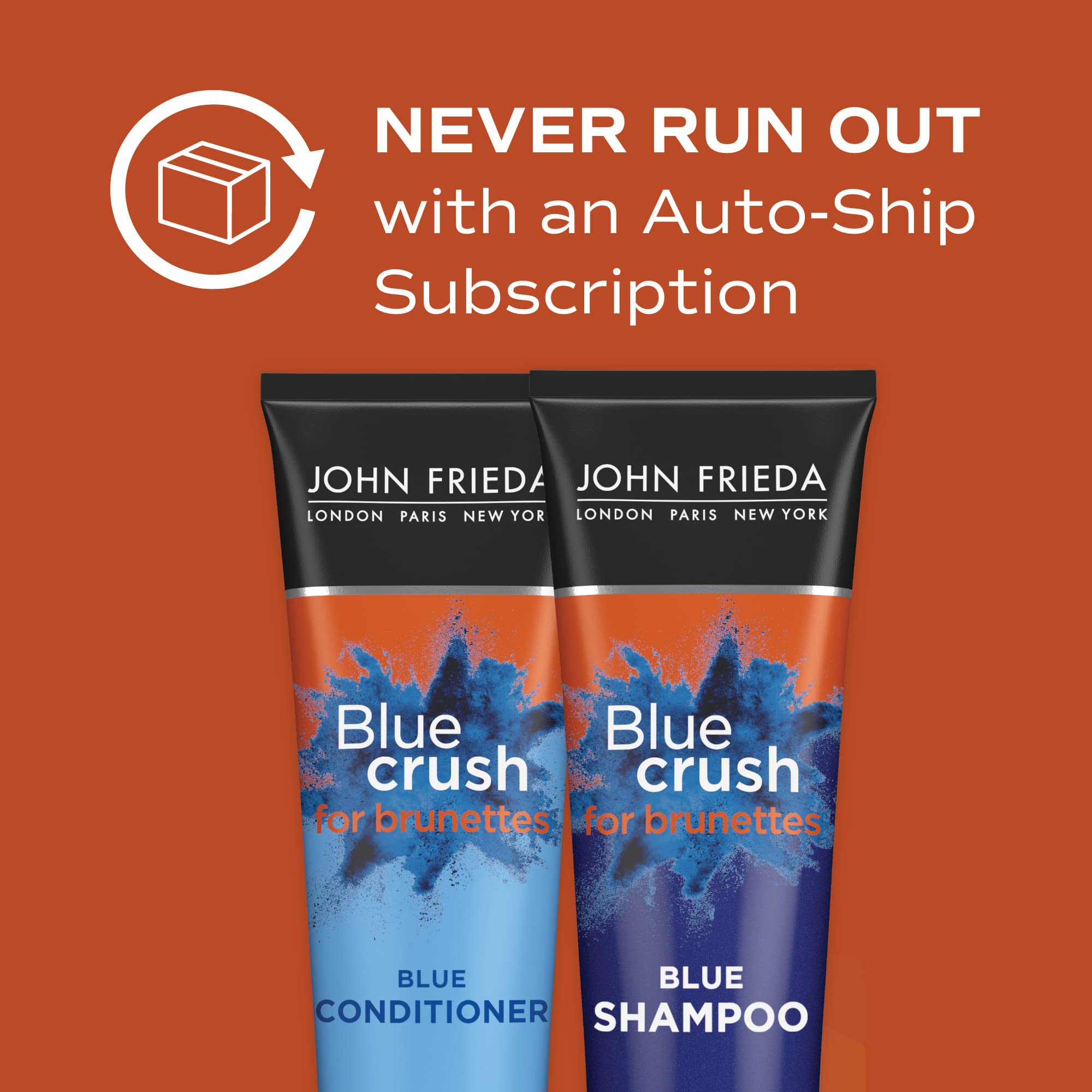 John Frieda Blue Crush Shampoo & Conditioner Set for Brunettes - Neutralizes Brassy Tones, 8.3 Fl Oz (Pack of 2) - Perfect for Color-Treated Hair at Home or Salon Use