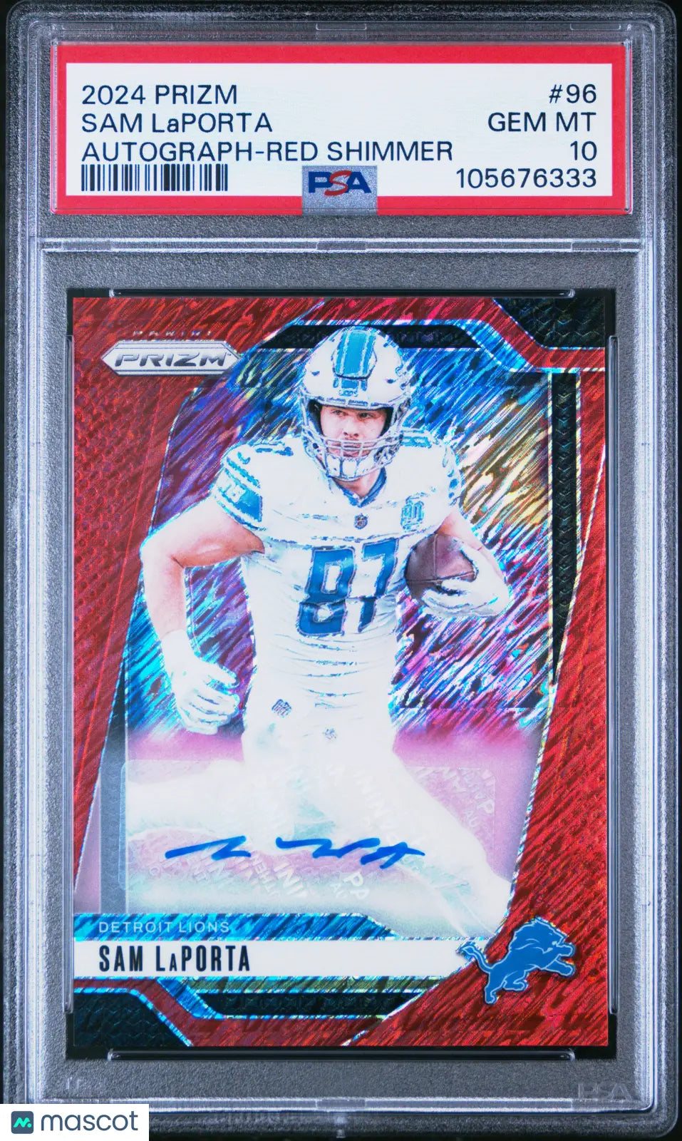 2024 Panini Prizm Football Sam LaPorta Red Shimmer Auto PSA 10 /35 - Rare Rookie Card for NFL Collectors & Fantasy Football Fans - Perfect for Display, Investment & Trading