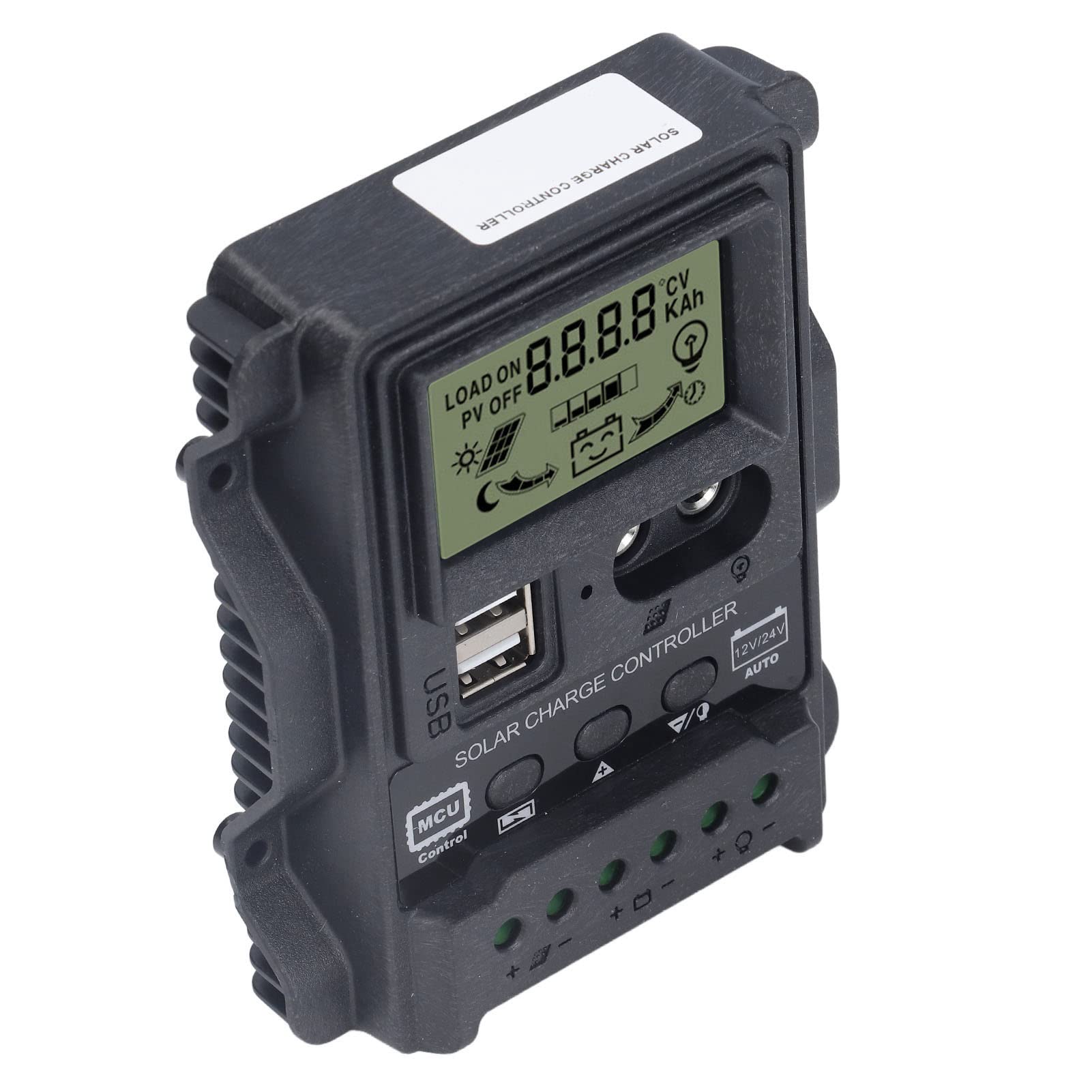 12V/24V LCD Solar Charge Controller with Backflow Protection, Dual USB Ports & Temperature Display - Ideal for RV, Marine, Off-Grid Battery Charging