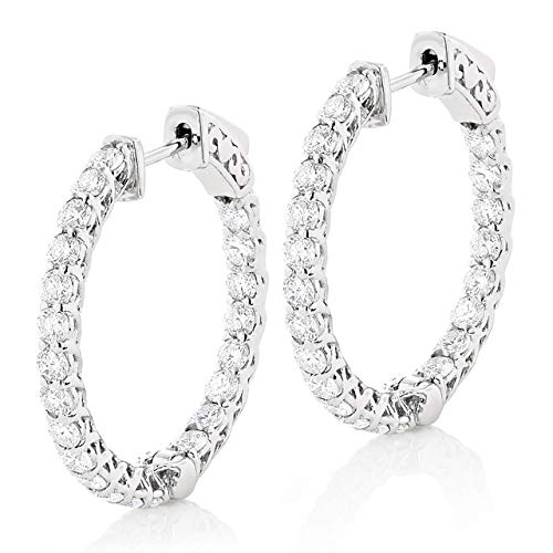 2.20 Ct Round Diamond Inside Outside Hoop Earrings - 14K White Gold Over for Women & Girls - Perfect for Weddings, Parties & Special Occasions