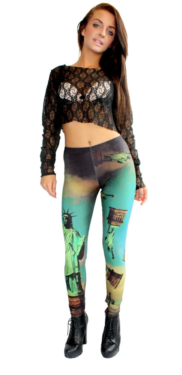 Statue of Liberty Printed Leggings - New York USA Souvenir Yoga Pants for Women - Perfect for Workouts, Travel & Patriotic Fashion