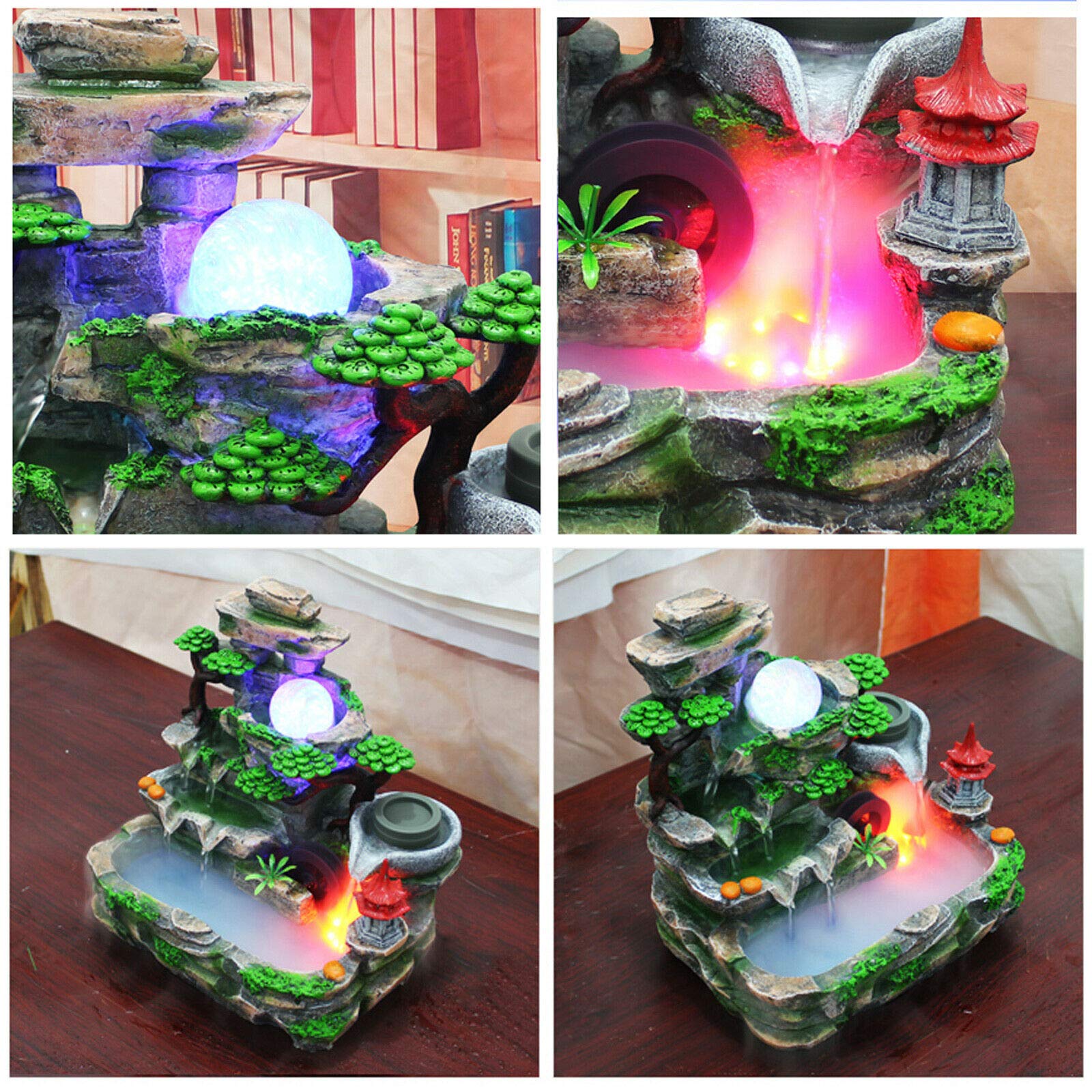 LED Waterfall Fountain with Rockery Design - Desktop Water Feature, Humidifier & Decorative Pump for Home/Office Zen Decor | Perfect for Meditation, Relaxation & Feng Shui