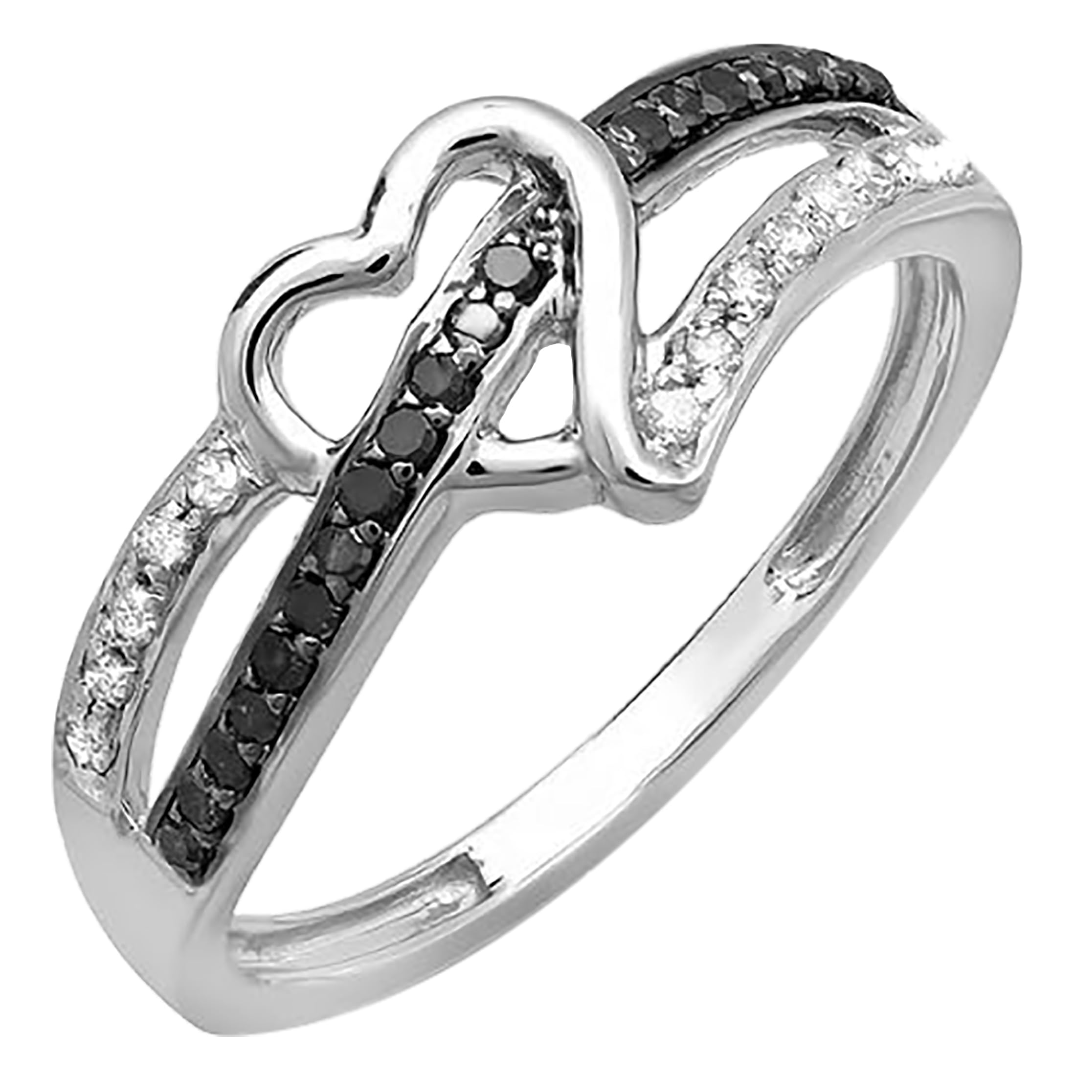 0.15 Carat Black & White Diamond Heart Promise Engagement Ring for Women in Solid 14K Gold - Romantic Proposal, Anniversary Gift, Wedding Jewelry