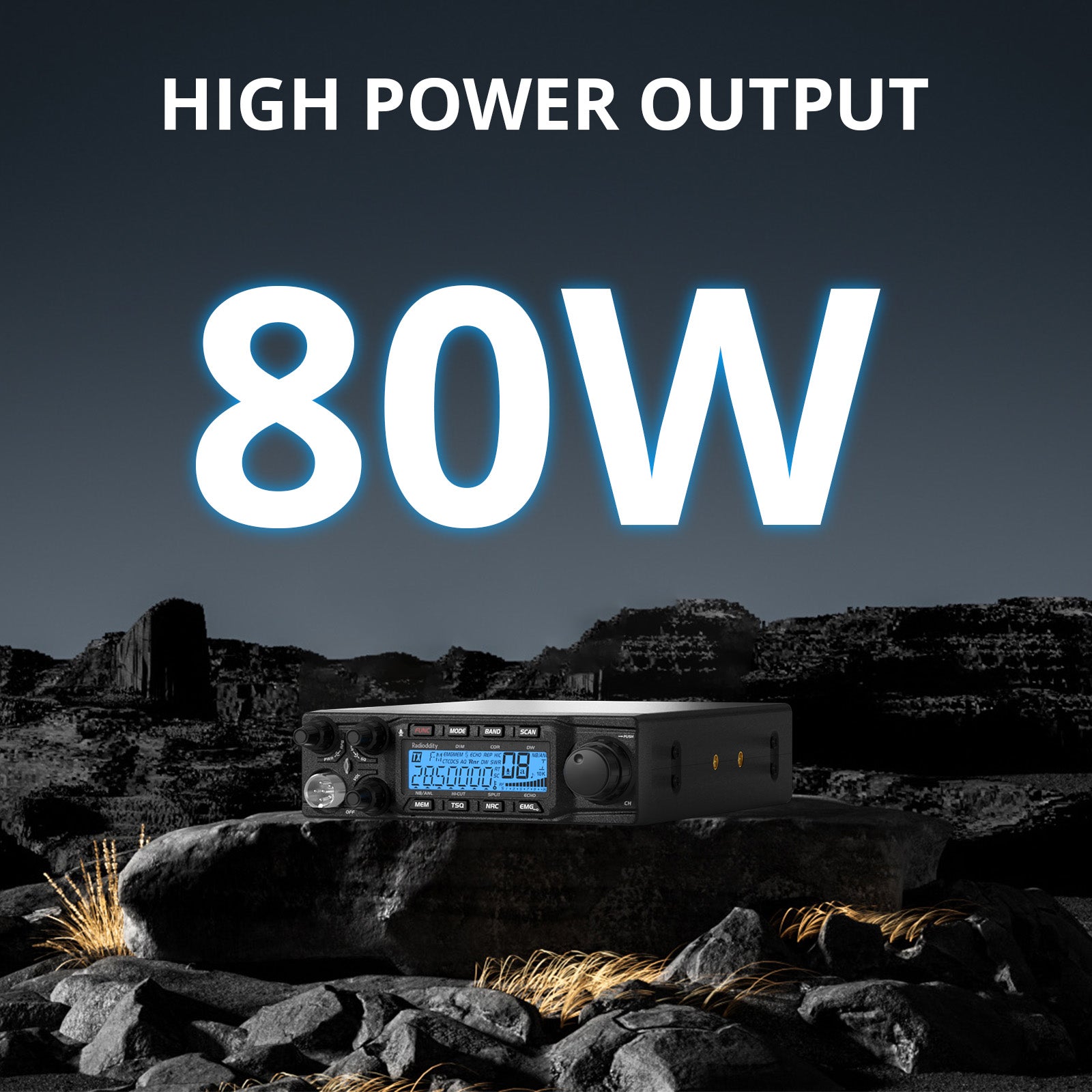Radioddity QT80 10 Meter Ham Radio - 80W High Power, FM/AM/SSB/CW/PA Modes, Noise Reduction & Microphone Gain - Ideal for Truckers, Off-Roading & Emergency Communication
