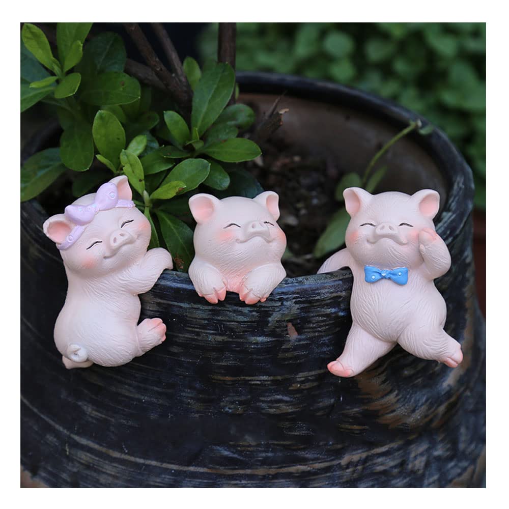 Cute Animal Figurine Planter Pot Hangers - Set of 3 Resin Hanging Pig Sculptures for Outdoor Garden Decor, Flower Pot Climbing Ornaments | Perfect for Patio, Balcony & Backyard Decorations