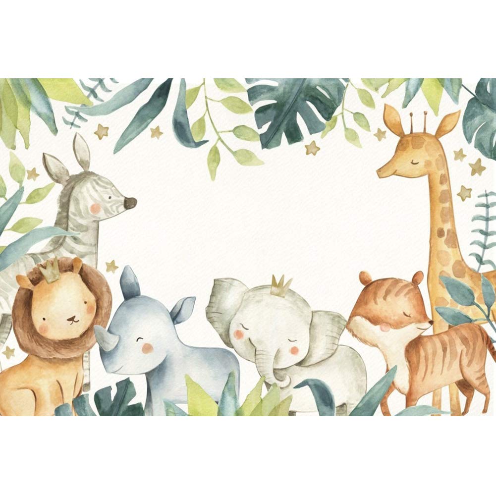Happy Birthday Backdrop 8x6ft - Cartoon Jungle Safari Animals Watercolor Woodland Theme for Girls Kids Birthday Party, Cake Smash, Photography Props (Perfect for Baby Shower, Dessert Table Decorations)
