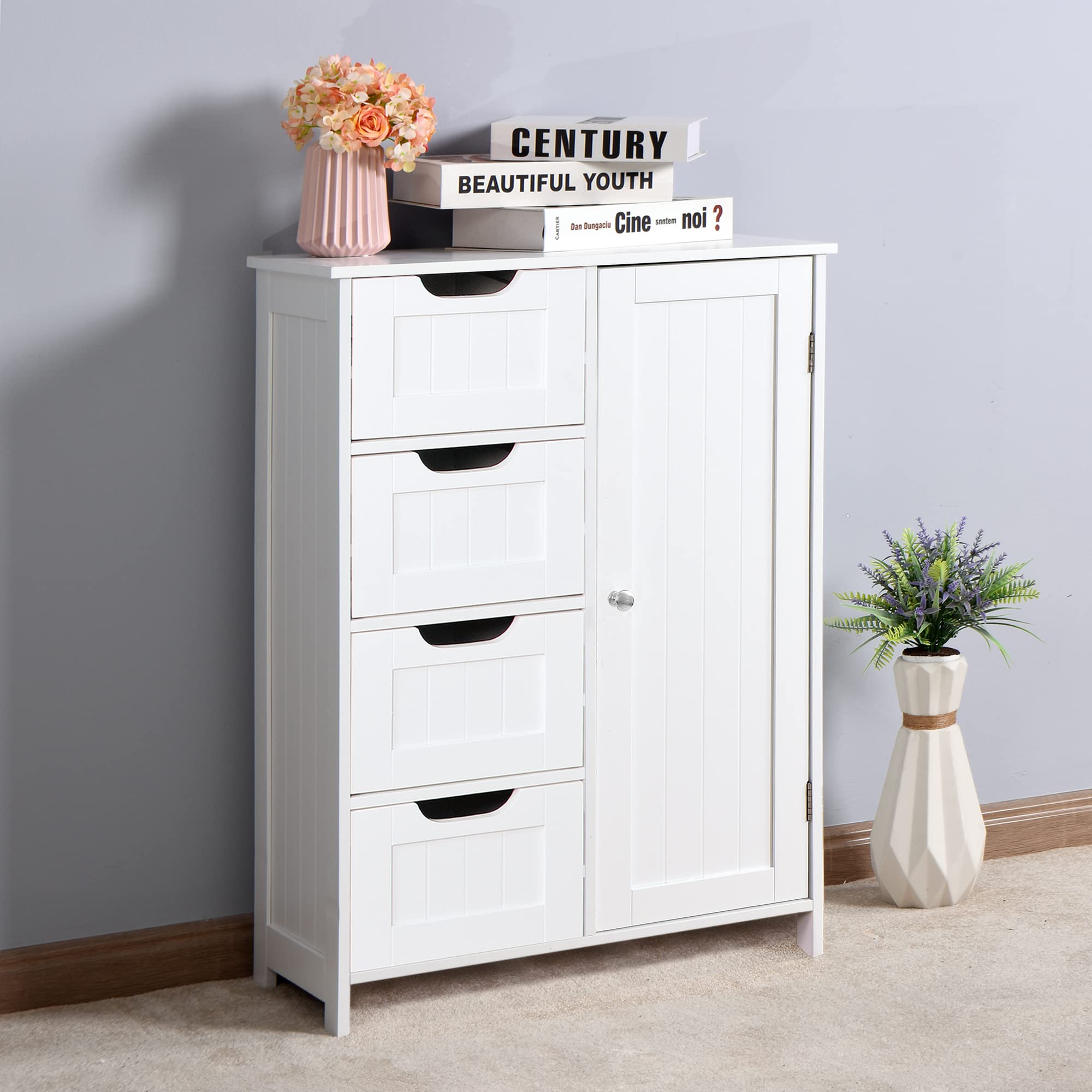 Wooden Bathroom Cabinet with 4 Drawers - Storage Organizer for Bathroom & Home Decor