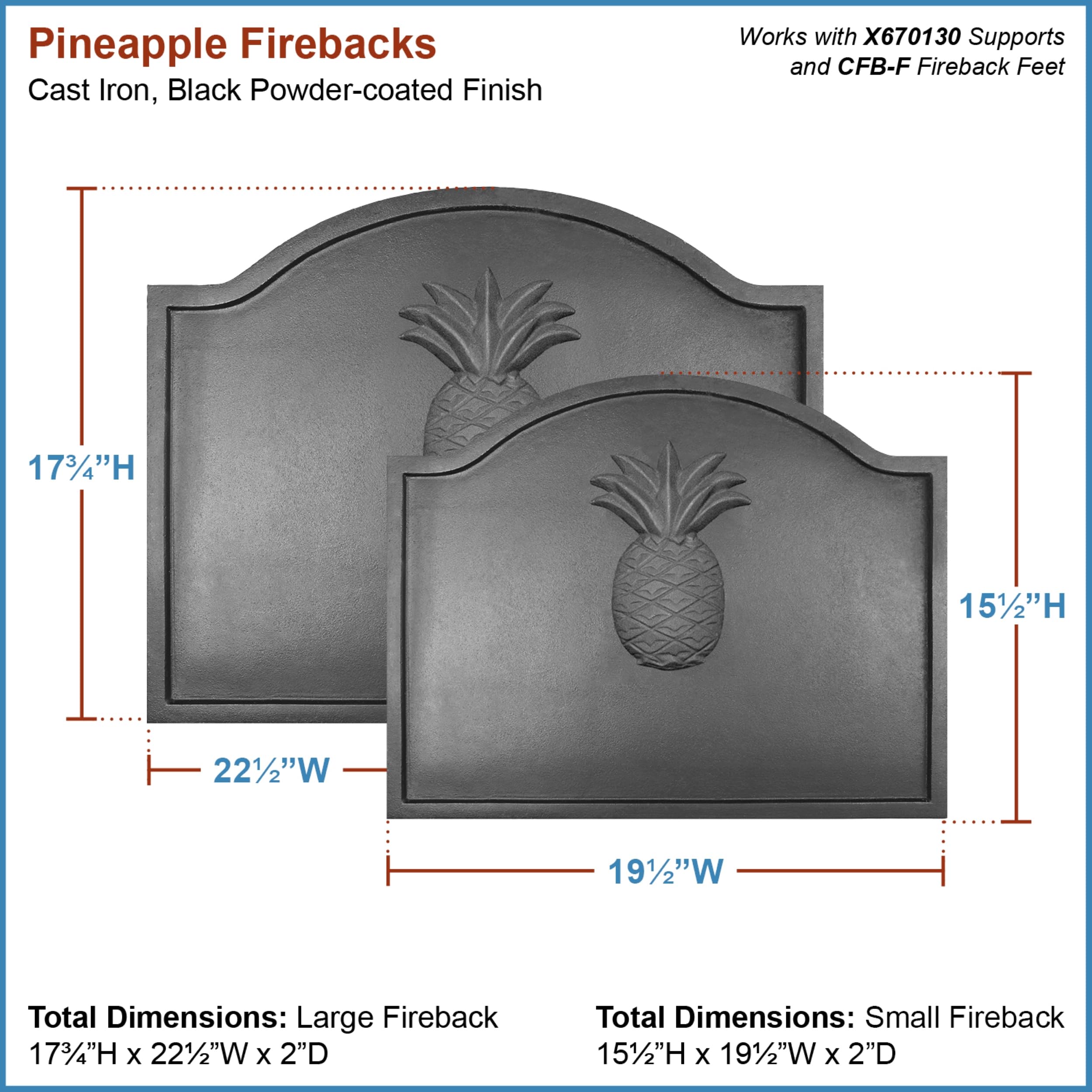 Small Pineapple Cast Iron Fireback - Decorative Fireplace Back Panel for Rustic & Traditional Home Decor - Perfect for Fireplace Protection & Heat Reflection in Living Rooms, Bedrooms, and Cabins