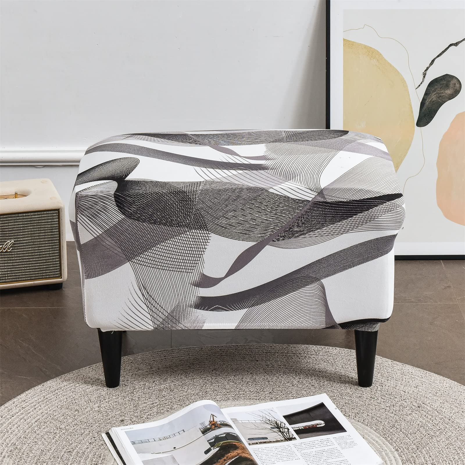 Eco-Friendly Stretch Ottoman Slipcover - Rectangular Storage Ottoman Cover with Non-Slip Elastic Bottom | Perfect for Living Room, Bedroom & Nursery Decor
