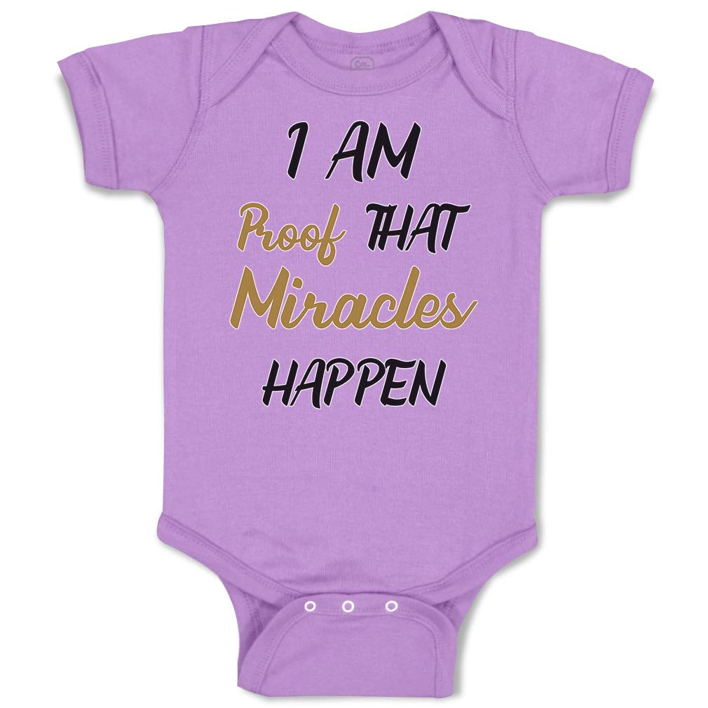 Funny Baby Bodysuit 'I Am Proof That Miracles Happen' - 100% Cotton Newborn Onesie for Boys & Girls in Lavender - Perfect for Photo Shoots, Baptisms & First Outfits