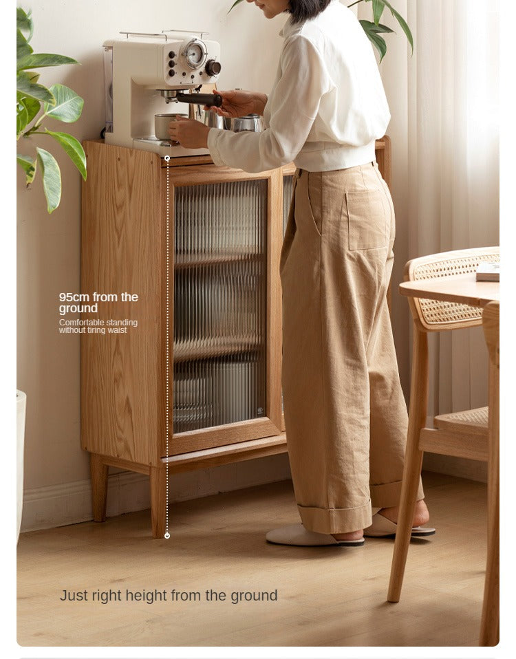 Solid Oak Wood Sideboard with Sliding Doors - Stylish Storage for Dining Room, Living Room, or Entryway