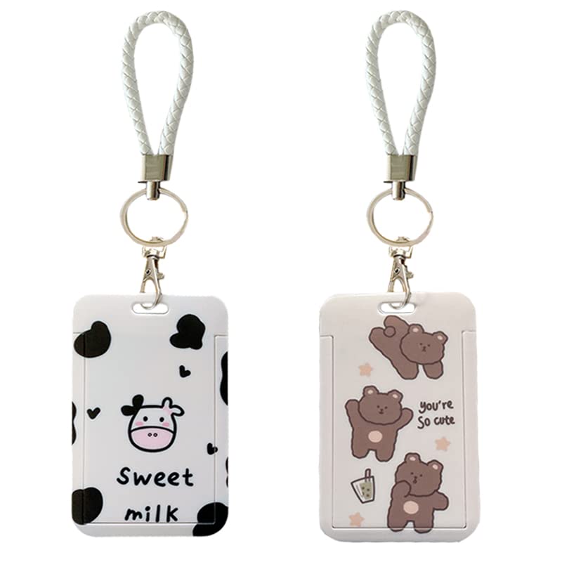 2 Pcs Cute Photocard Holder Keychain - ID Badge Holder & Bus Card Pendant with Protective Photo Sleeves - Perfect for Kpop Fans, School IDs, and Public Transit Cards