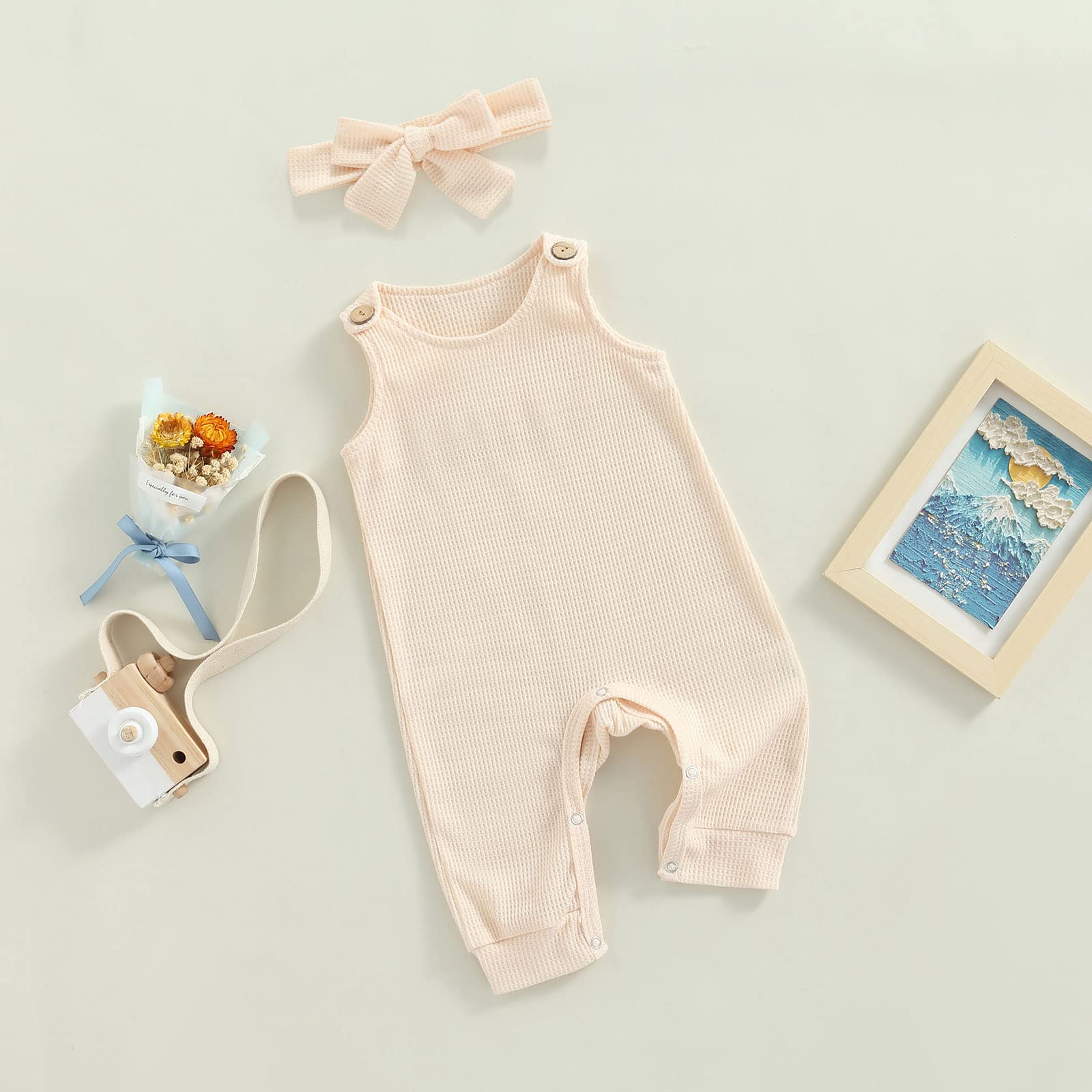 Emmababy Baby Girl & Boy Sleeveless Jumpsuit - Waffle Knit Sweater Romper with Suspenders - Ribbed Knit Bodysuit for Infants - Perfect for Playdates & Photo Shoots