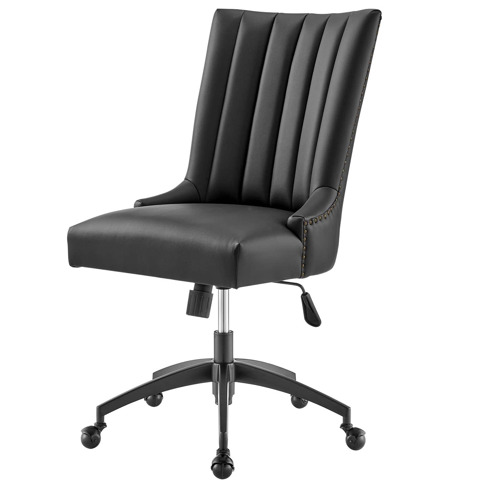 Ergonomic Computer Work Desk Chair - Faux Vegan Leather Office Chair in Black - Modern Contemporary Home Office Chair for Long Hours Sitting, Gaming & Remote Work