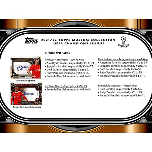 2021-22 Topps UEFA Champions League Museum Collection Soccer Trading Cards - 1 Pack with 8 Cards Including 1 Autograph - Perfect for Soccer Fans & Collectors - Great for Display, Gifts, and Investment