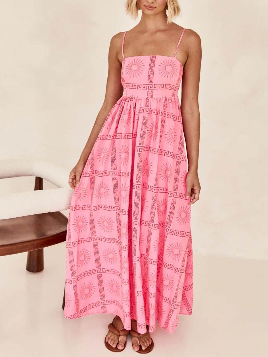 Square Neck Pink Maxi Cami Summer Dress - Flowy Long Sleeveless Dress for Women, Beach Vacation & Date Night Outfits