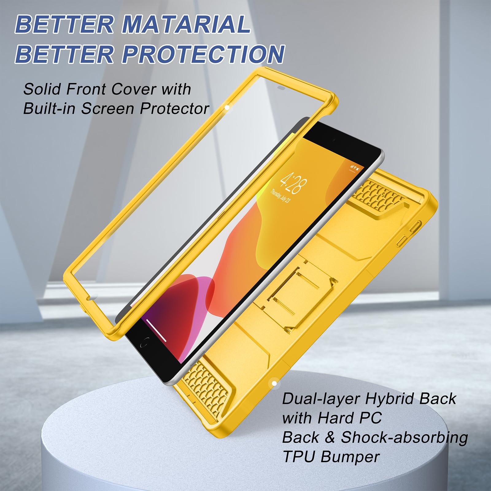 Soke Rugged Protective Case for iPad 9th/8th/7th Generation 10.2-Inch (2021/2020/2019) - Shockproof Cover with Built-in Screen Protector & Adjustable Kickstand - Perfect for Work, School & Travel - Yellow