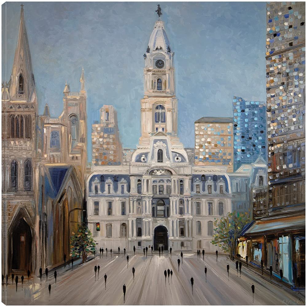 Ekaterina Ermilkina Fine Art Canvas - City Hall 1 Wall Decor Painting for Living Room, Bedroom, Office | 22x22 Inch Stretched Canvas | Ready to Hang | Perfect for Home, Office & Commercial Spaces