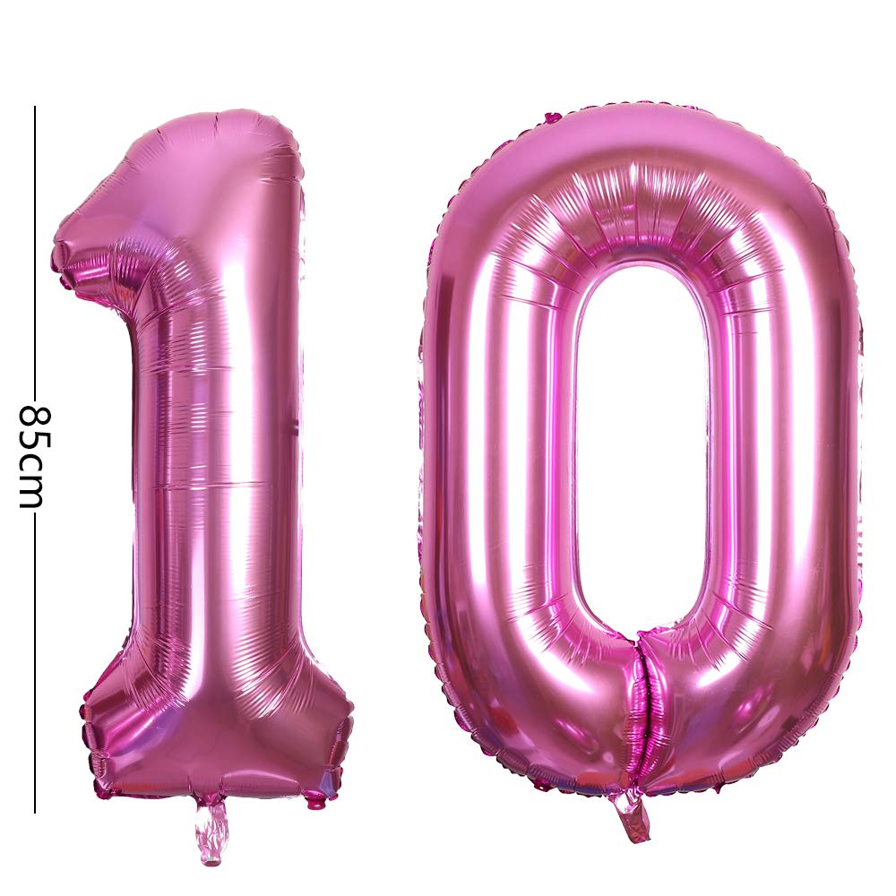 40 Inch Jumbo Number 10 Balloon - Pink Foil Helium Balloons for Birthday Party Decorations, Anniversary & Graduation Celebrations - Perfect for Photo Backdrops, Event Centerpieces and Party Supplies