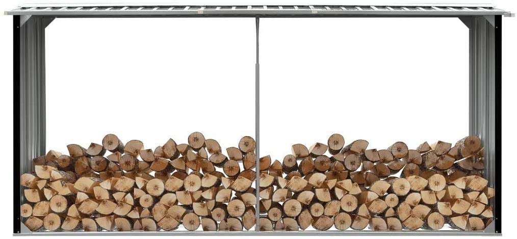 GOTOTOP Galvanized Steel Firewood Storage Shed - Large Outdoor Log Rack for Garden, Patio & Backyard (330x92x153cm, Anthracite Grey) | Perfect for Storing Firewood, Kindling & Outdoor Heating Supplies