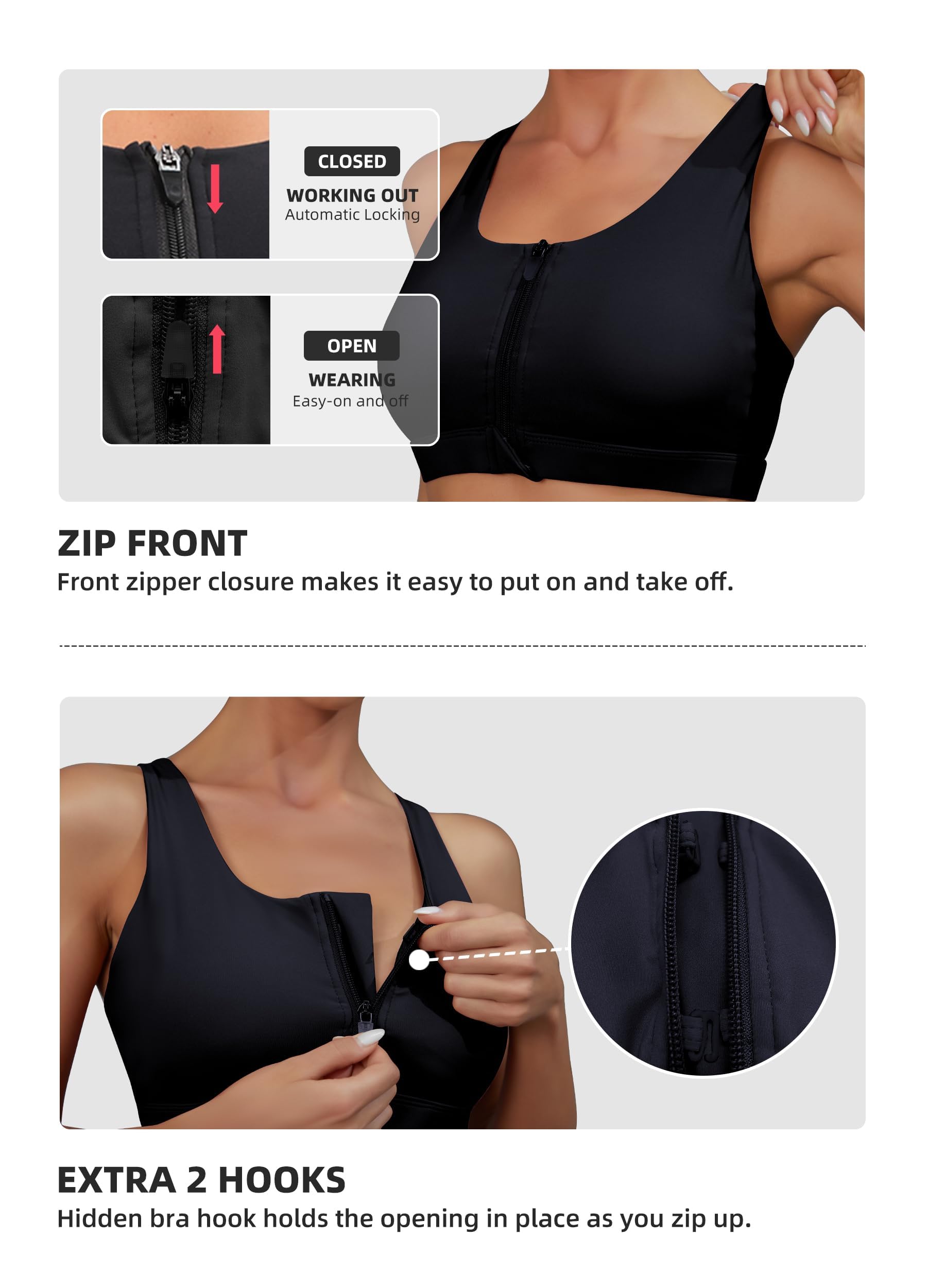 Betaven Women's High Impact Sports Bra - Front Zipper, Padded, Criss-Cross Back for Running, Yoga & Workout - Supportive Training Top for Active Lifestyles